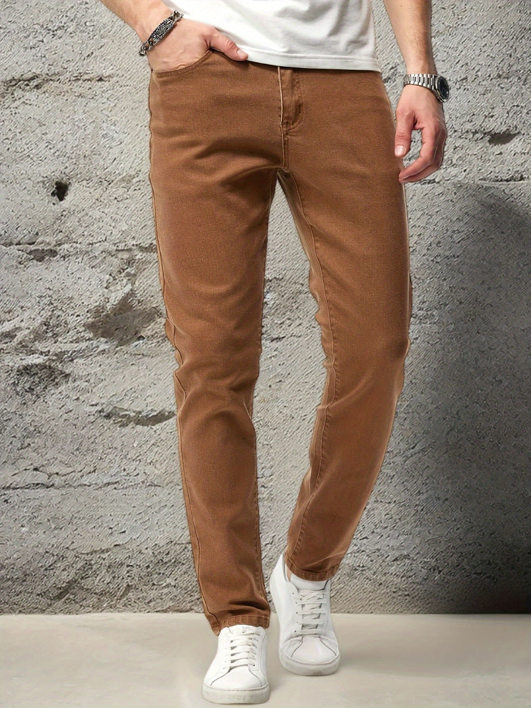Levoire | Jeans Pour Hommes Simples À Coupe Droite Chameau