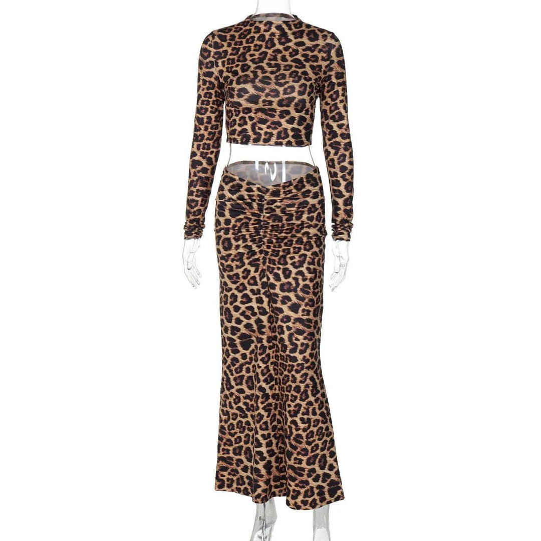 Levoire | Robe élégante élastique avec volant flexible Motif léopard