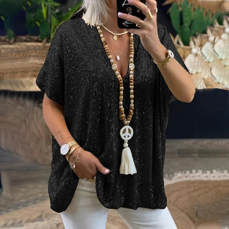 Levoire | Blouse À Paillettes Avec Décolleté En V Pour Femmes Noir