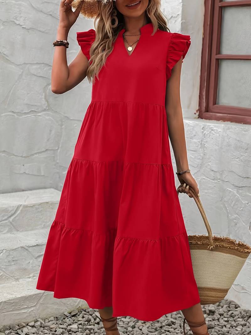 Levoire | Robe Élégante À Manches Volantées Pour Le Printemps Et L'Été Rot