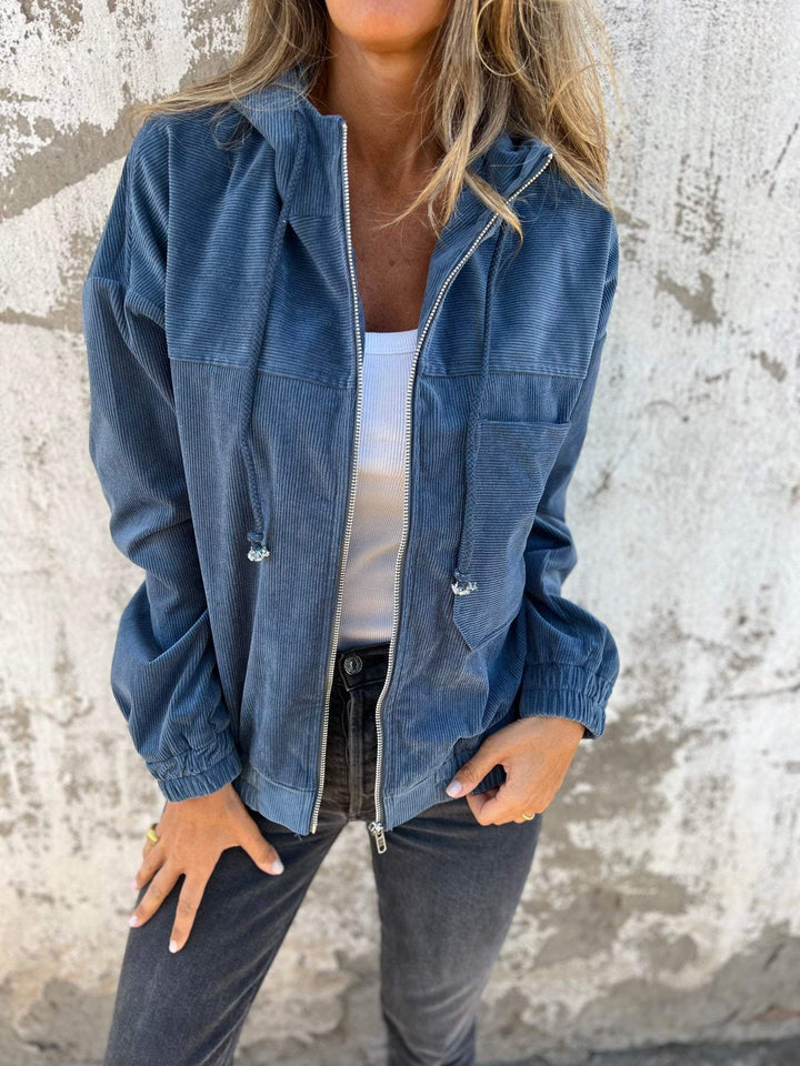 Levoire | Veste En Corduroy Élégante Avec Fermeture Éclair Bleu