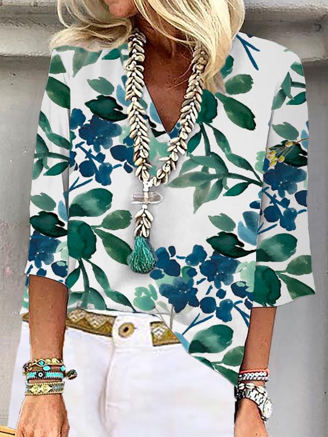 Levoire | Élégante Chemise Avec Imprimé Floral Et Manches Trois-Quarts 2XL