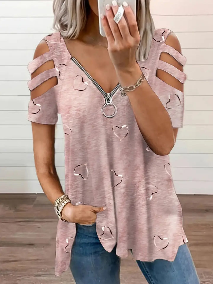 Levoire | T-Shirt Manches Courtes Motif Cœur Décolleté V Rosa