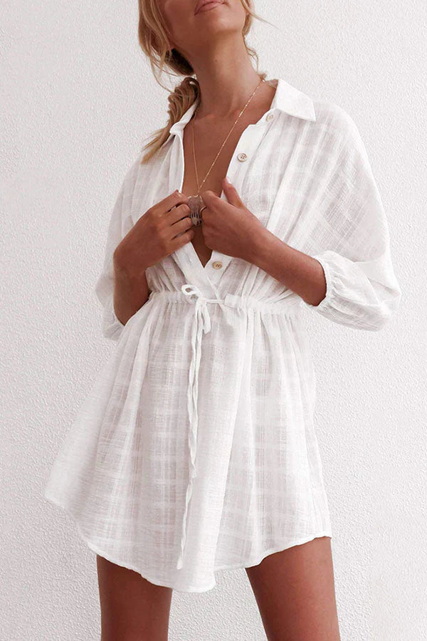 Levoire | Robe de plage de vacances à revers, à simple boutonnage et à cordon de serrage Blanc