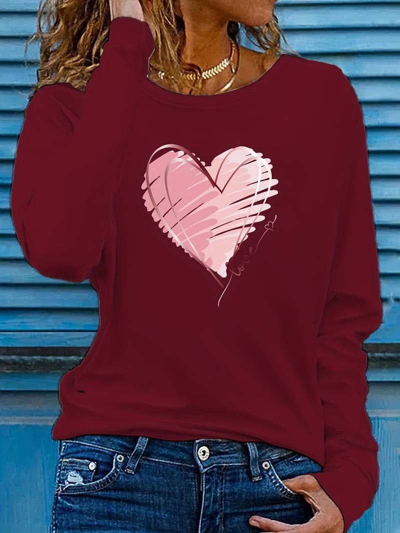 Levoire | T-shirt Manches Longues Imprimé Cœur et Amour Rouge foncé