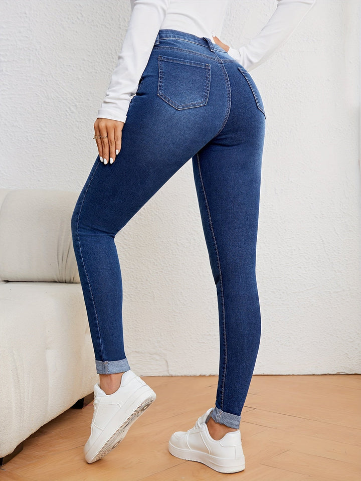 Levoire | Vert Olive Jeans Slim Fit Taille Haute Denim Élastique Bleu foncé