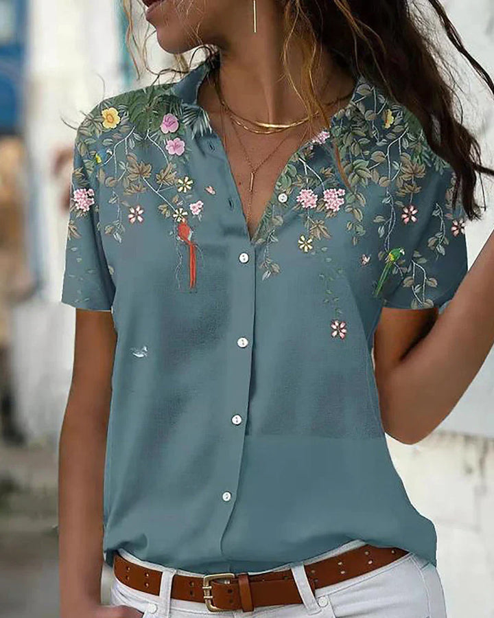 Levoire | Blouse Chic À Motif Floral Et Col Classique Bleu marine