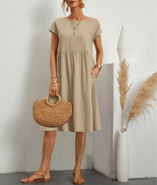 Levoire | Robe Midi En Coton Lin Pour Femmes Khaki