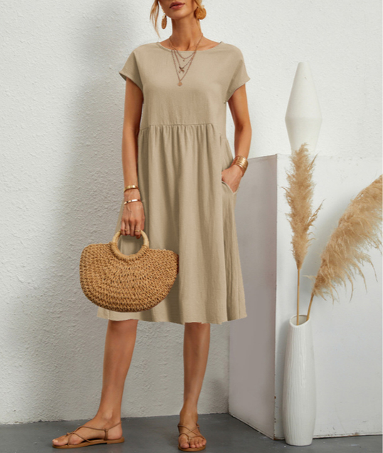 Levoire | Robe D'Été Midi Basique Khaki