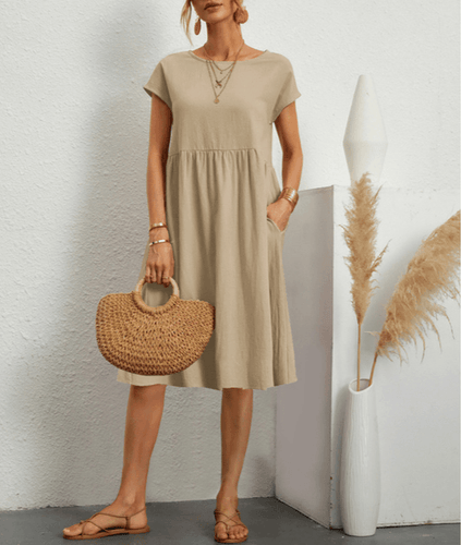 Levoire | Coton Lin Robe Midi À Manches Courtes