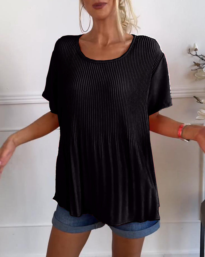 Levoire | Blouse Plissée Unicolore Avec Col Rond