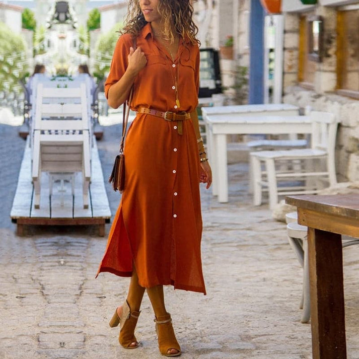 Levoire | Élégante Robe D'Été Avec Ceinture Orange
