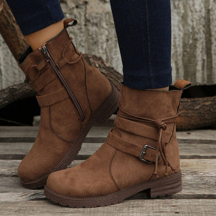 Levoire | Bottes À Talons Hauts Luxueuses Avec Bout Rond Et Boucles Pour Femmes Braun