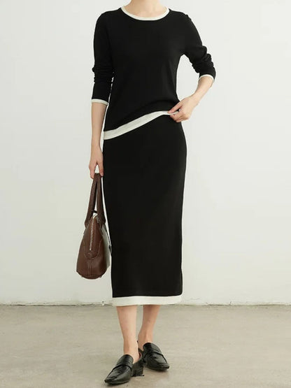 Jupe en Maille Mi-Mollet avec Détail de Bordure Patchwork - draft