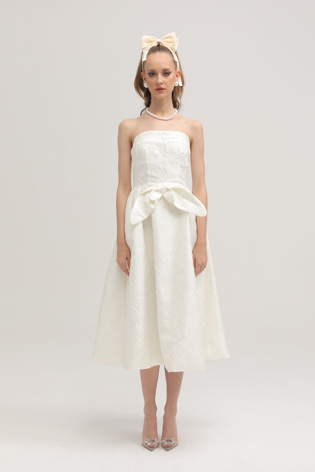 Levoire | Nœud De Ruban Blanc Robe Midi Brodée