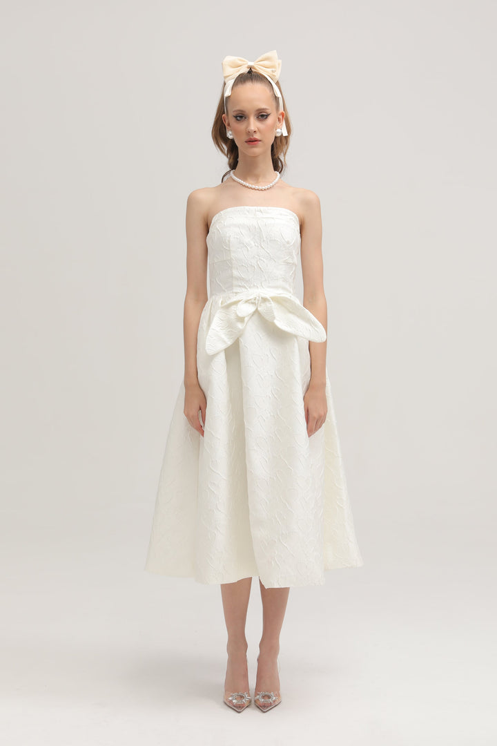 Levoire | Nœud De Ruban Blanc Robe Midi Brodée