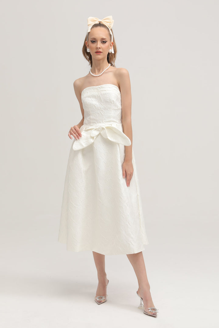 Levoire | Nœud De Ruban Blanc Robe Midi Brodée