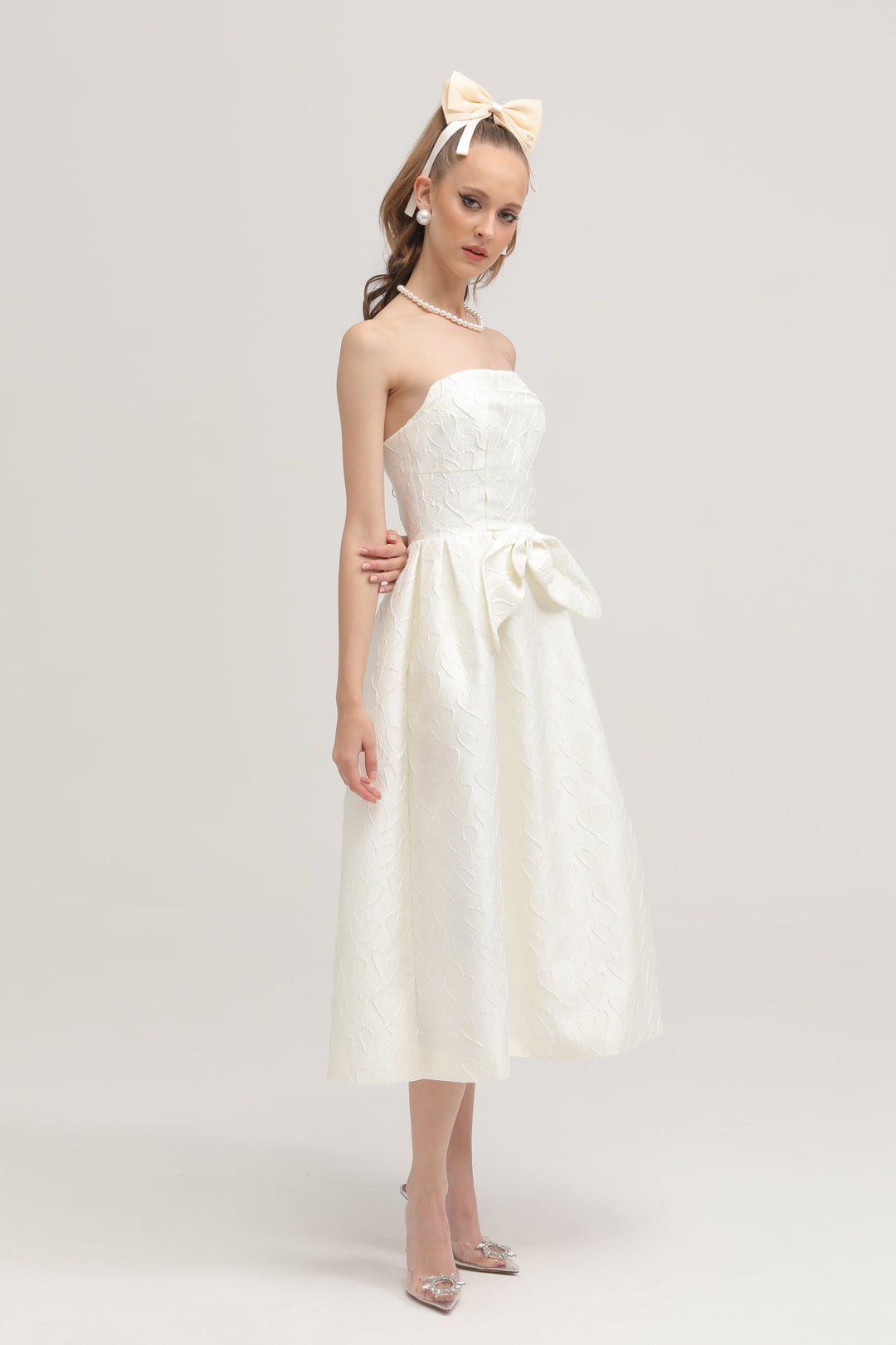 Levoire | Nœud De Ruban Blanc Robe Midi Brodée