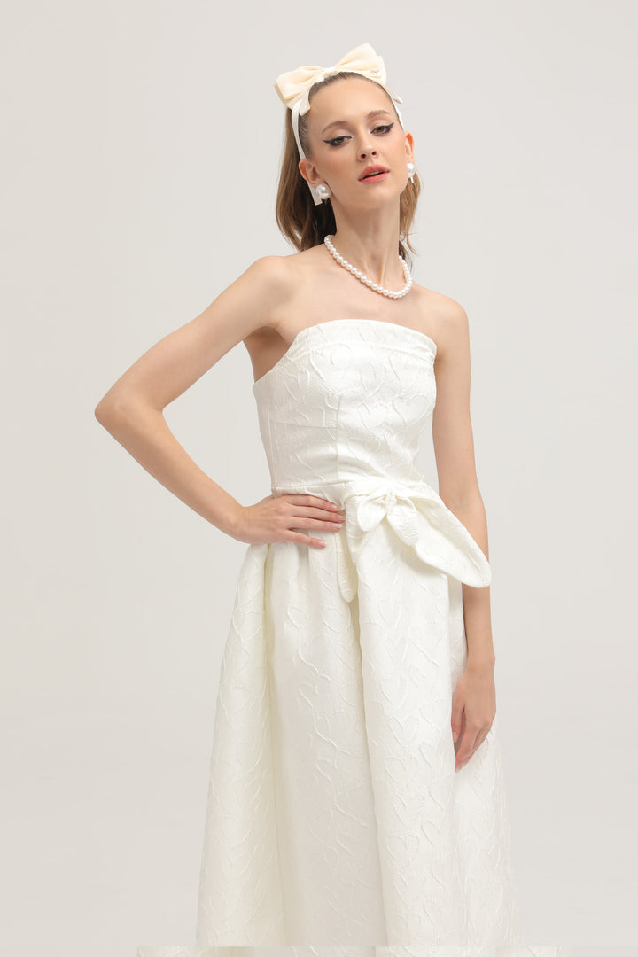 Levoire | Nœud De Ruban Blanc Robe Midi Brodée