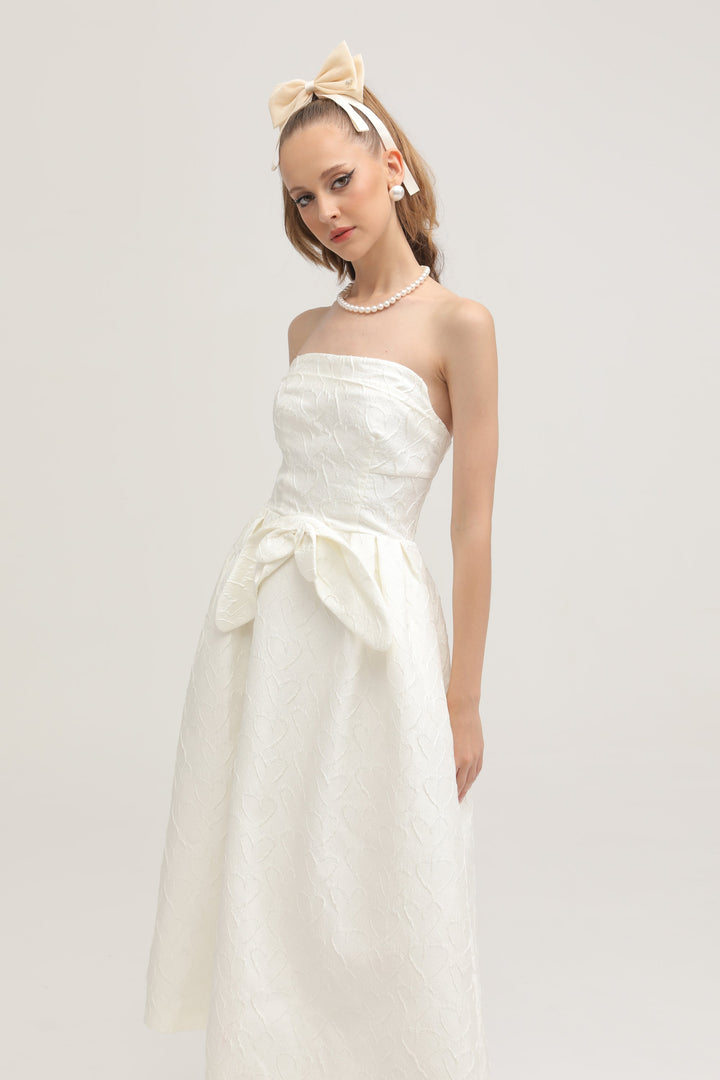 Levoire | Nœud De Ruban Blanc Robe Midi Brodée