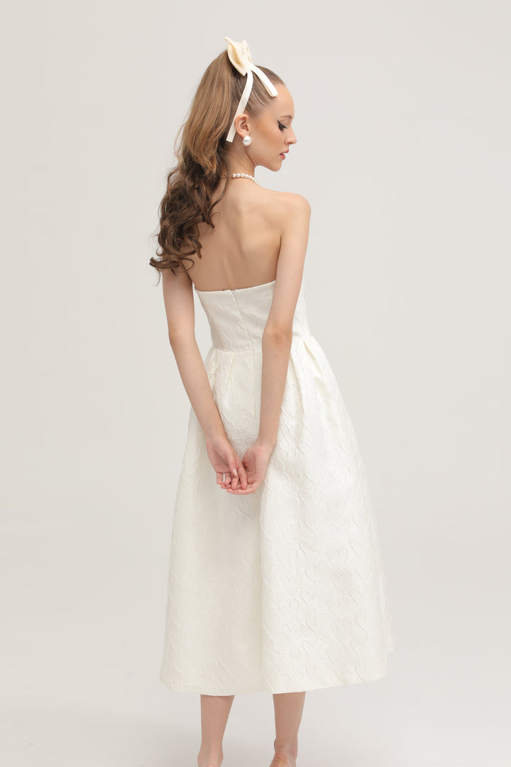 Levoire | Nœud De Ruban Blanc Robe Midi Brodée