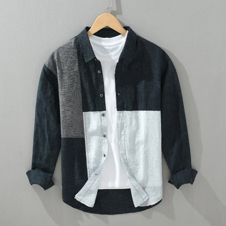 Levoire | Chemise En Lin Patchwork Elegant Hommes Bleu foncé