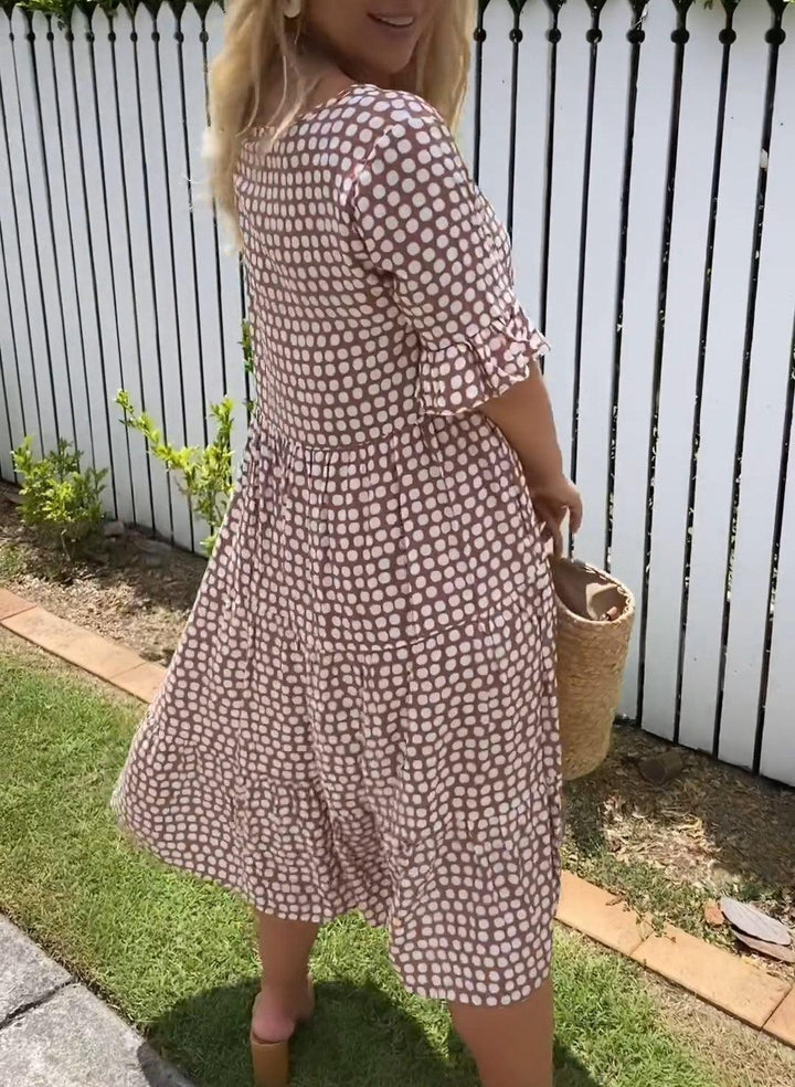 Levoire | Robe Midi Courte Manches Courtes Avec En Col Rond