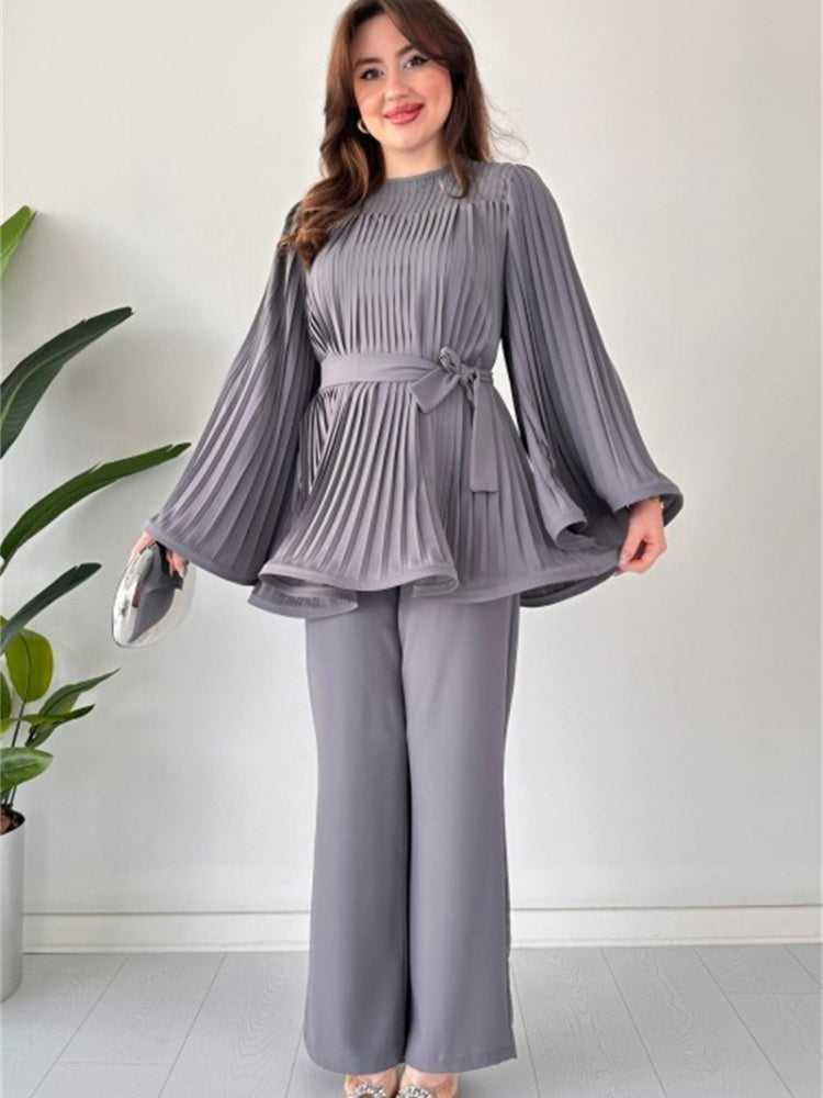 Levoire | Ensemble Deux Pièces Élégant Pour Femme - Plissé Gris