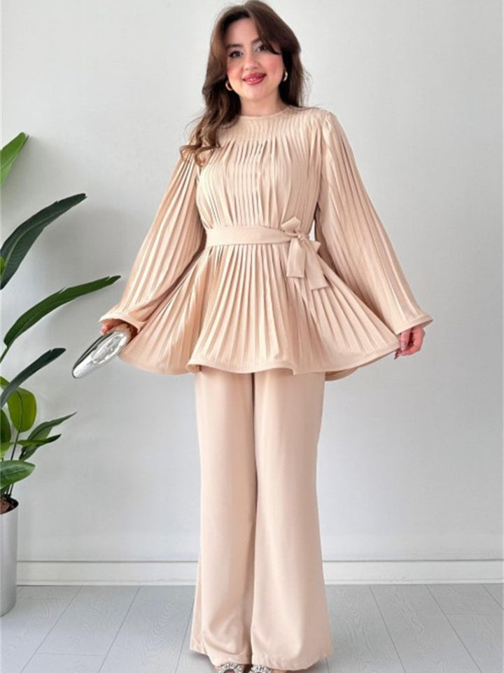Levoire | Ensemble Deux Pièces Élégant Pour Femme - Plissé Abricot