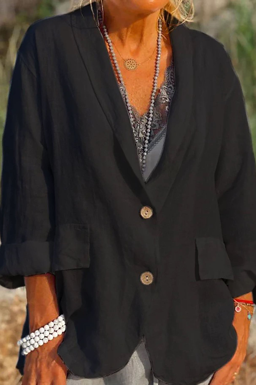 Levoire | Veste en lin avec boutons Noir
