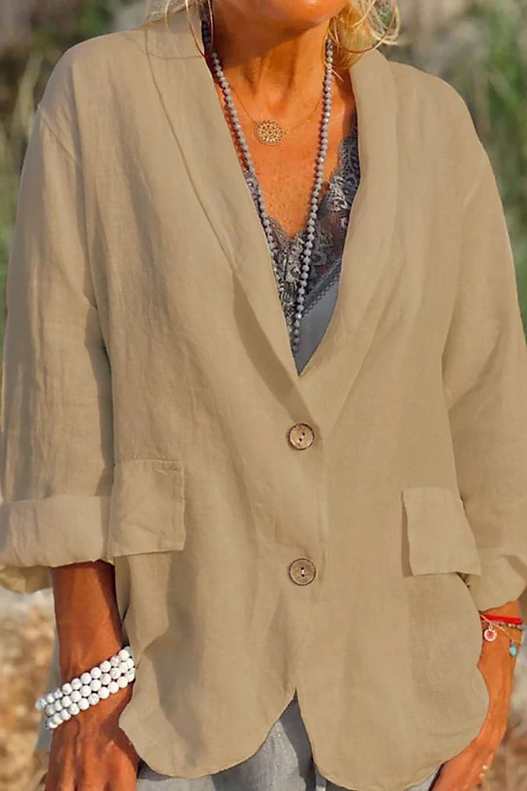 Levoire | Veste en lin avec boutons Kaki