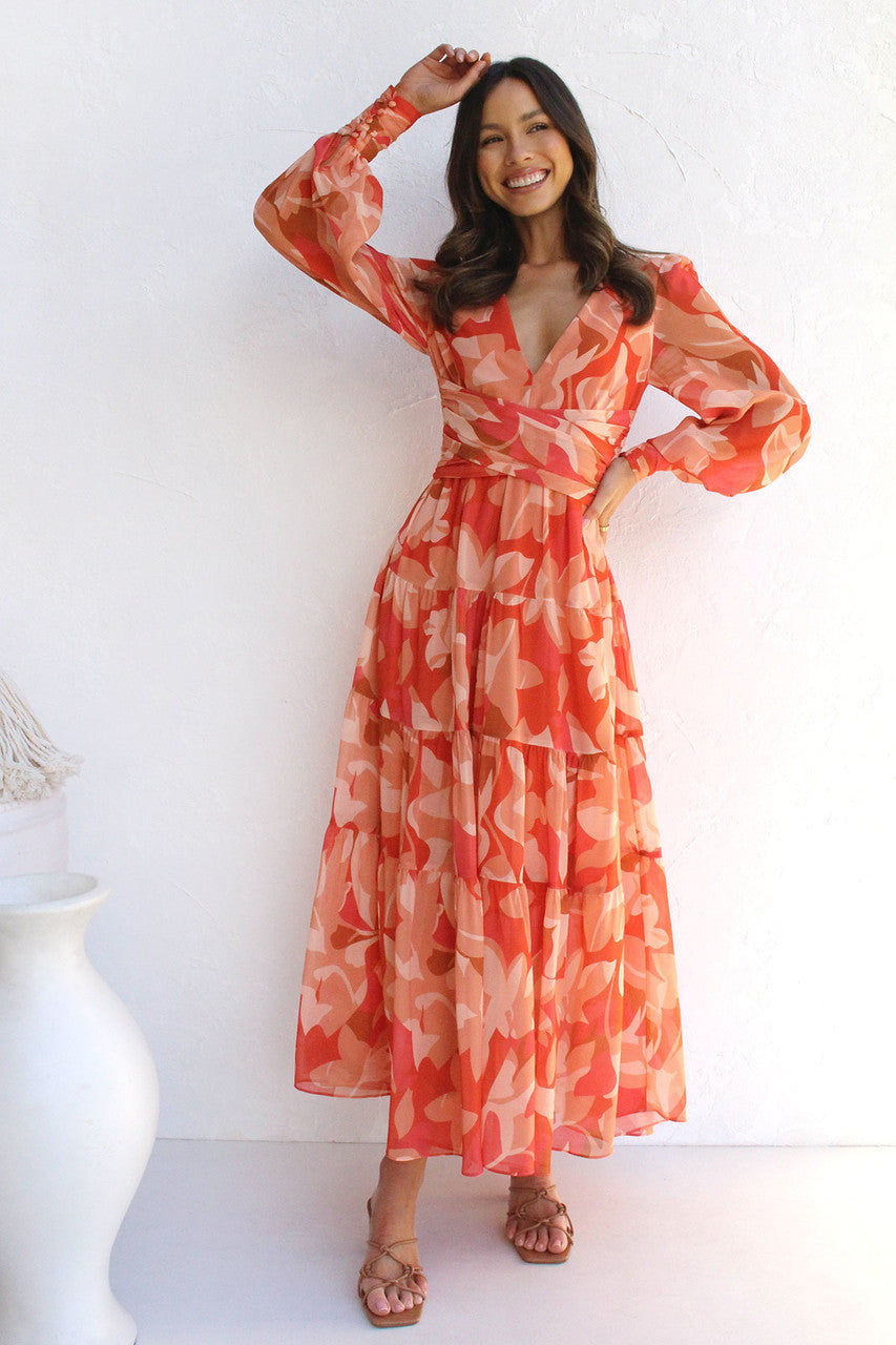 Levoire | Robe À Enrouler Avec Motif Floral Pour Femmes Orange