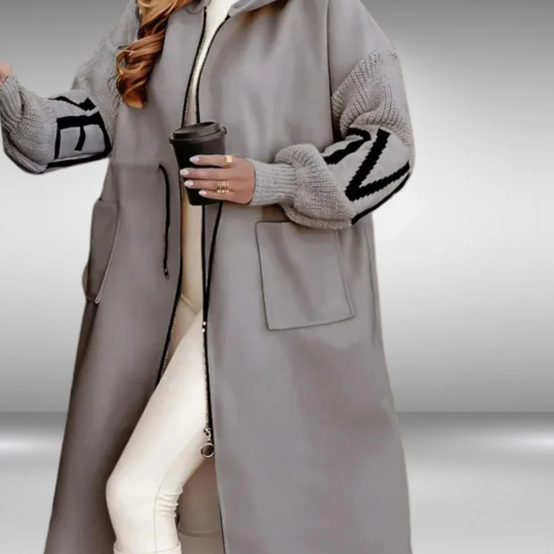 Levoire | Manteau Décontracté Avec Capuche Et Manches En Tricot Gris