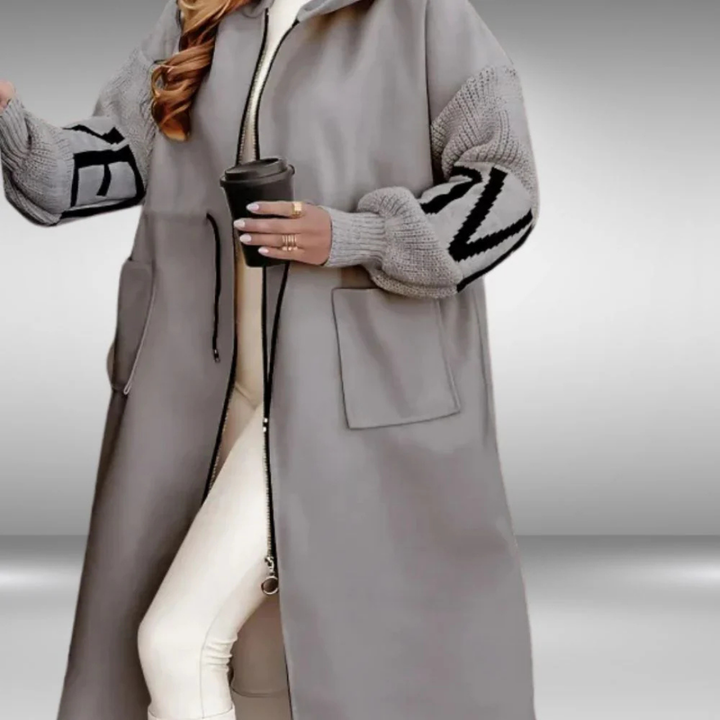 Levoire | Manteau Décontracté Avec Capuche Et Manches En Tricot Gris