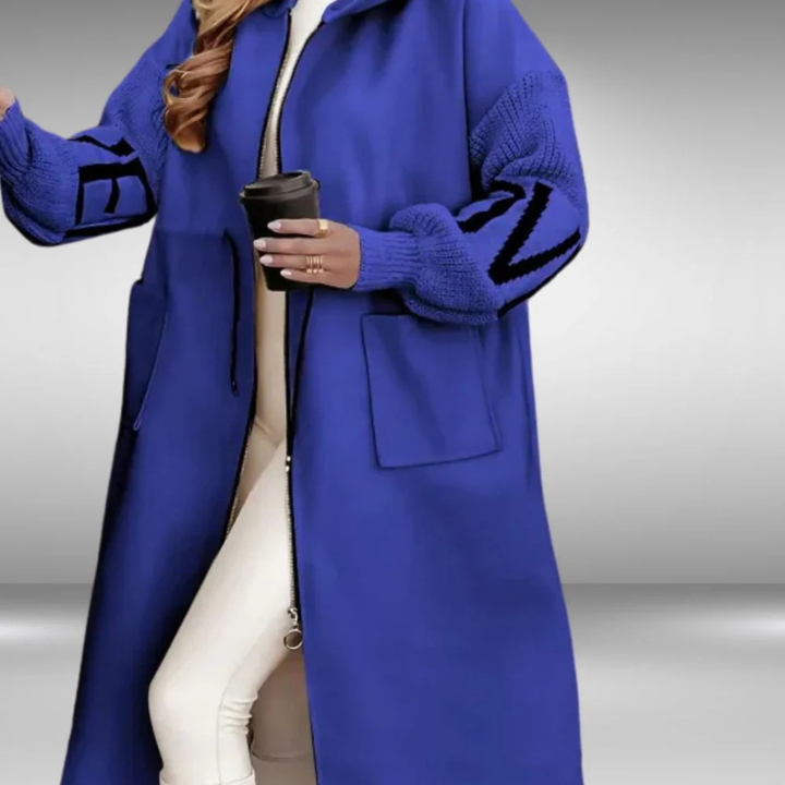 Levoire | Manteau Décontracté Avec Capuche Et Manches En Tricot Bleu