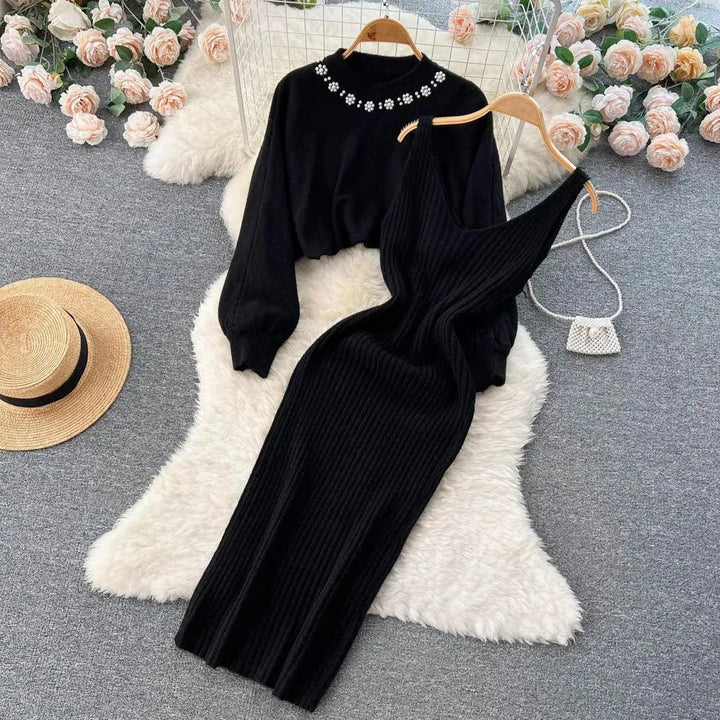 Levoire | Ensemble en tricot à deux pièces avec décolleté en V Noir Uniforme