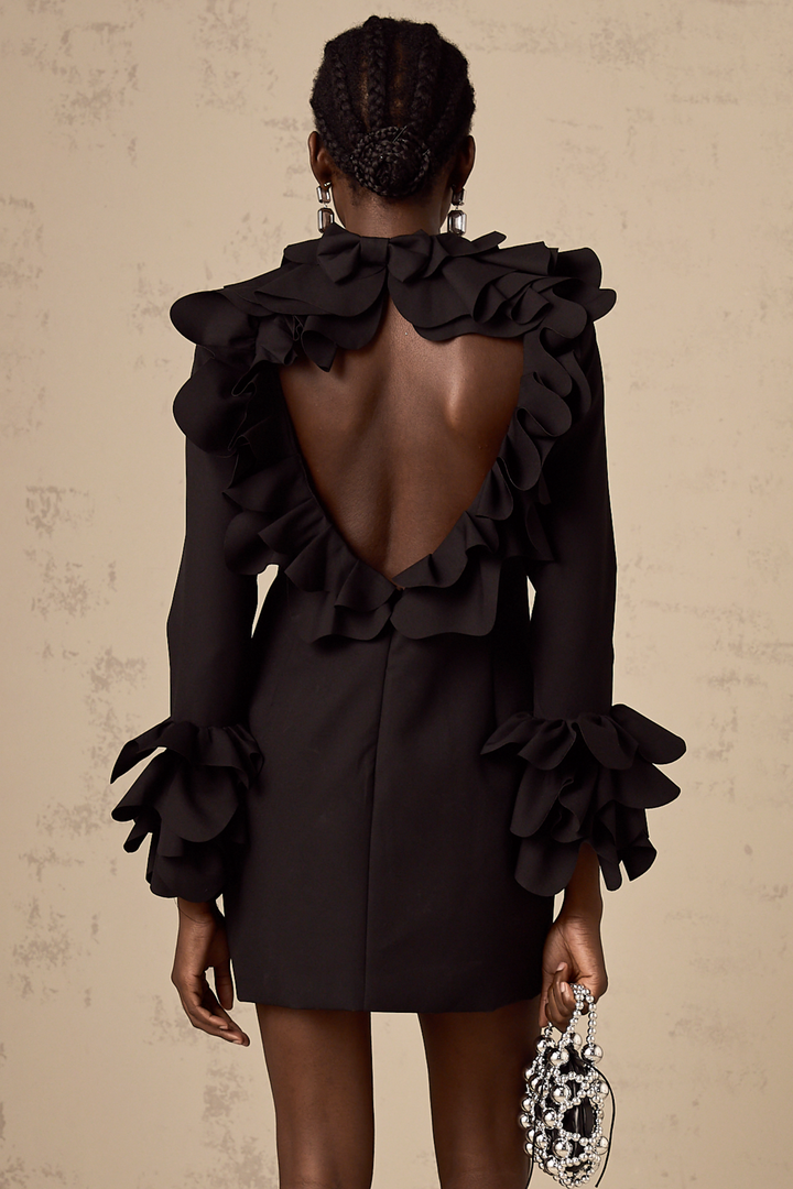 Levoire | Robe Mini Noire À Volants À Dos Ouvert
