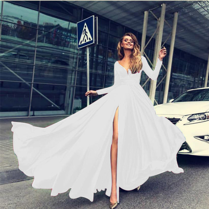 Levoire | Robe Longue à Manches Longues V Profonde Attrayante