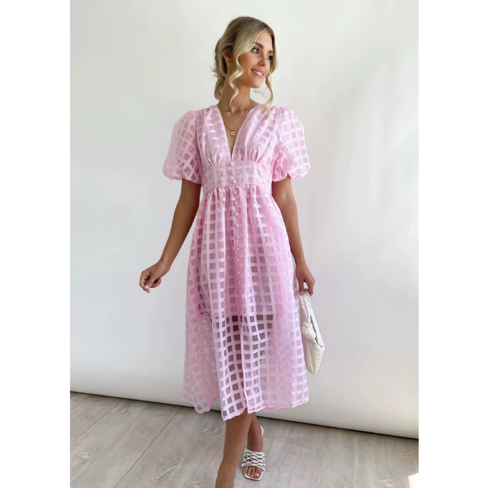 Levoire | Robe Longue En Tulle Avec Des Manches Bouffantes Rosa