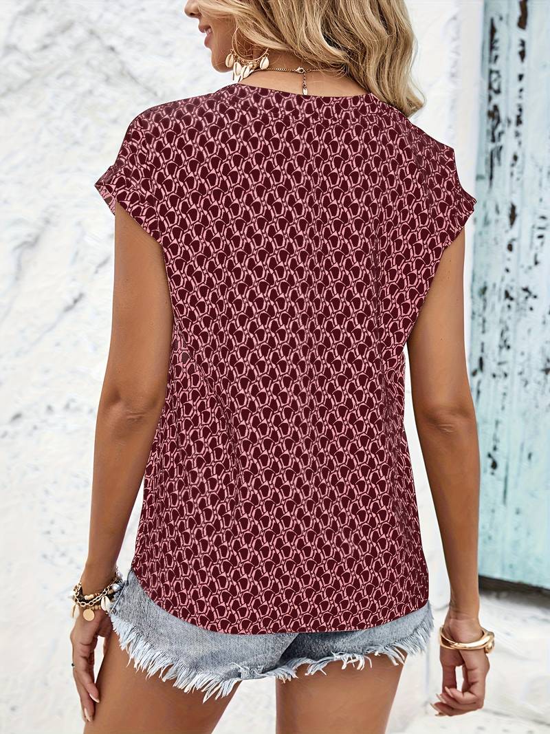 Levoire | T-Shirt Court À Manches Courtes Géométrique Avec Décolleté En V