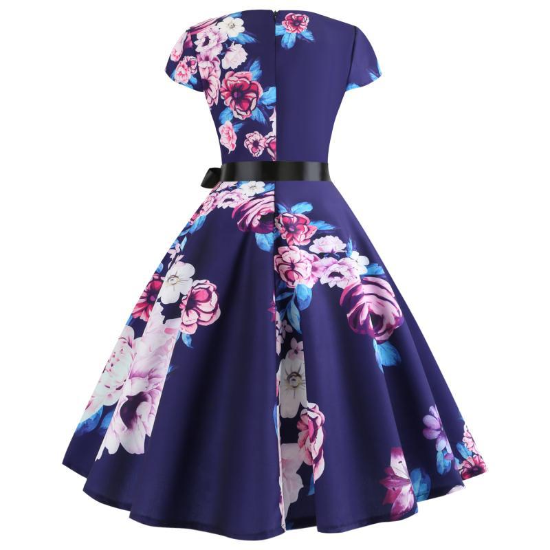Robe midi à col rond pour femmes avec design floral et jupe évasée Levoire