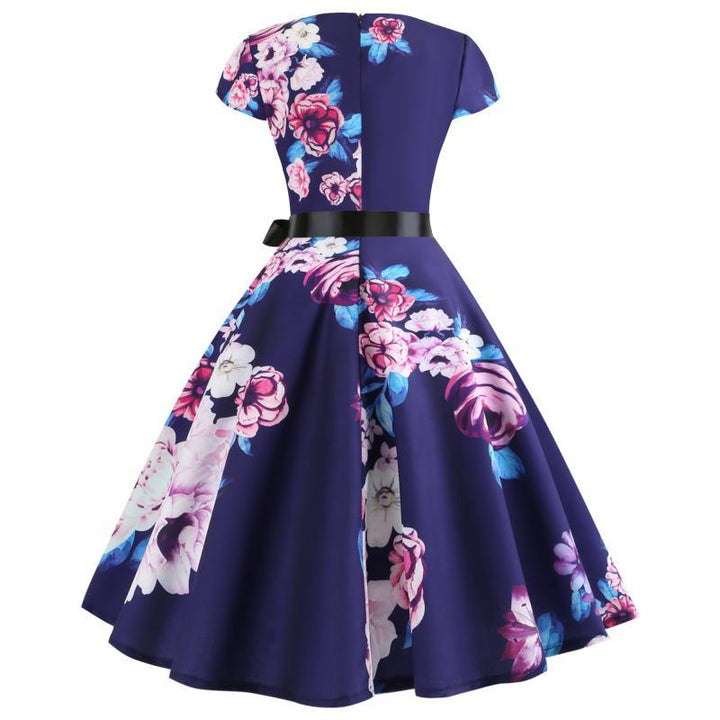 Robe midi à col rond pour femmes avec design floral et jupe évasée Levoire