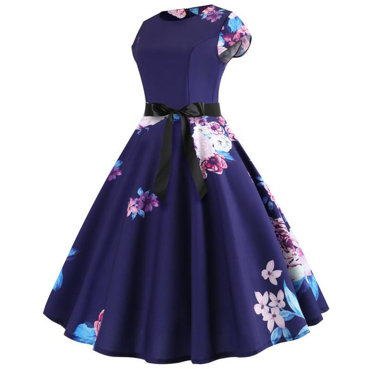 Robe midi à col rond pour femmes avec design floral et jupe évasée Levoire