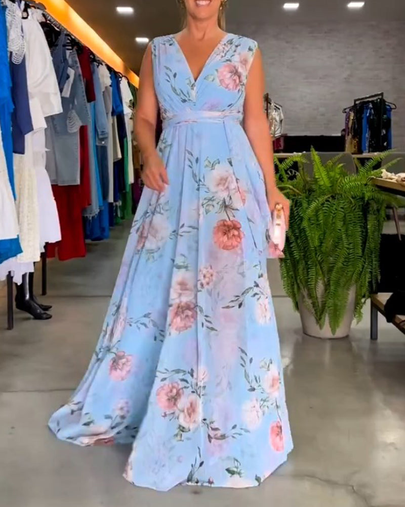 Levoire | Robe Sans Manches Élégante À Imprimé Floral En V