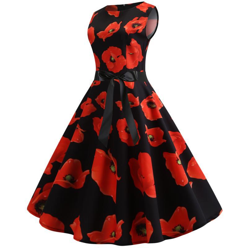 Robe évasée femme avec motif floral et ceinture de taille élégante Levoire