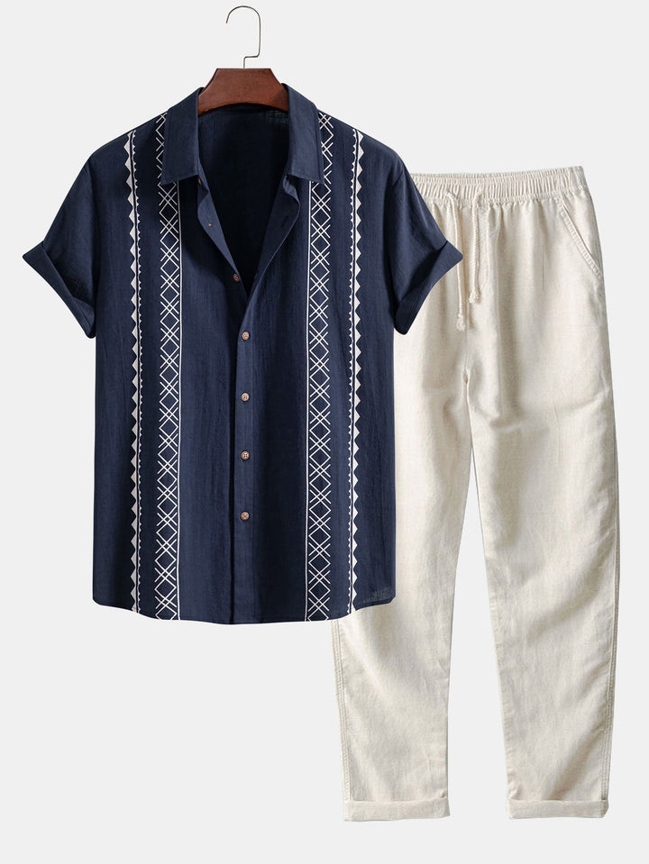 Levoire | T-Shirt Imprimé En Lin Couleur Pâle & Pantalons En Lin Coupe Droite Meren Vente de liquidation