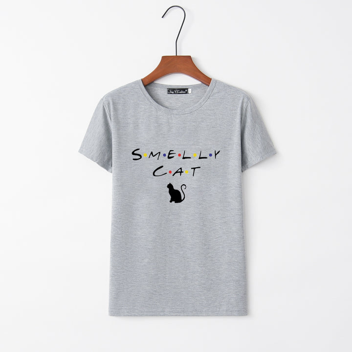 T-shirt pour femmes avec un design de chat créatif et un col rond Levoire