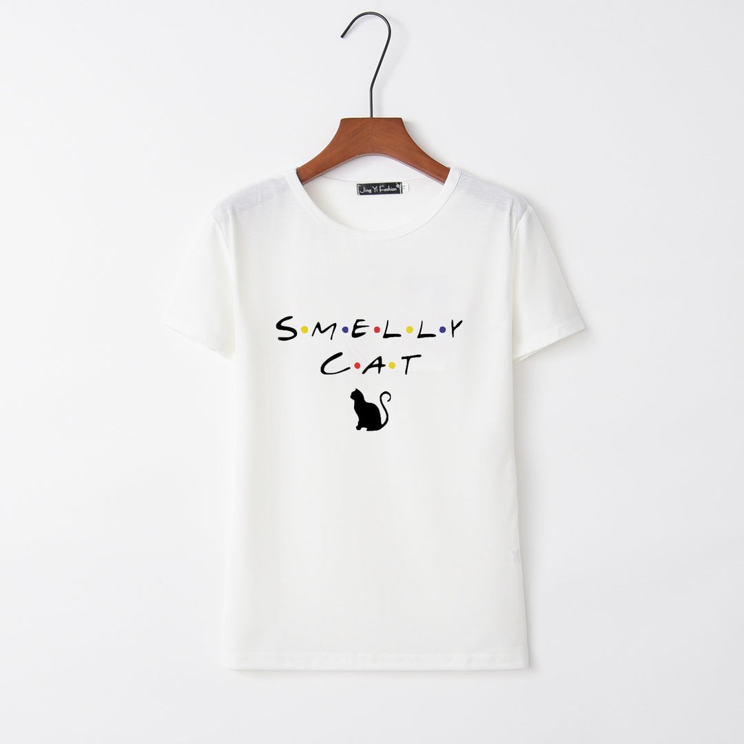 T-shirt pour femmes avec un design de chat créatif et un col rond Levoire