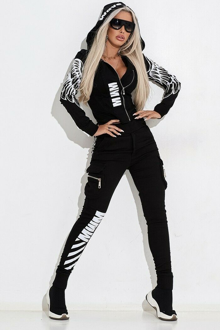 Levoire | Style de rue Hoodie à zip Ensemble de loisirs noir