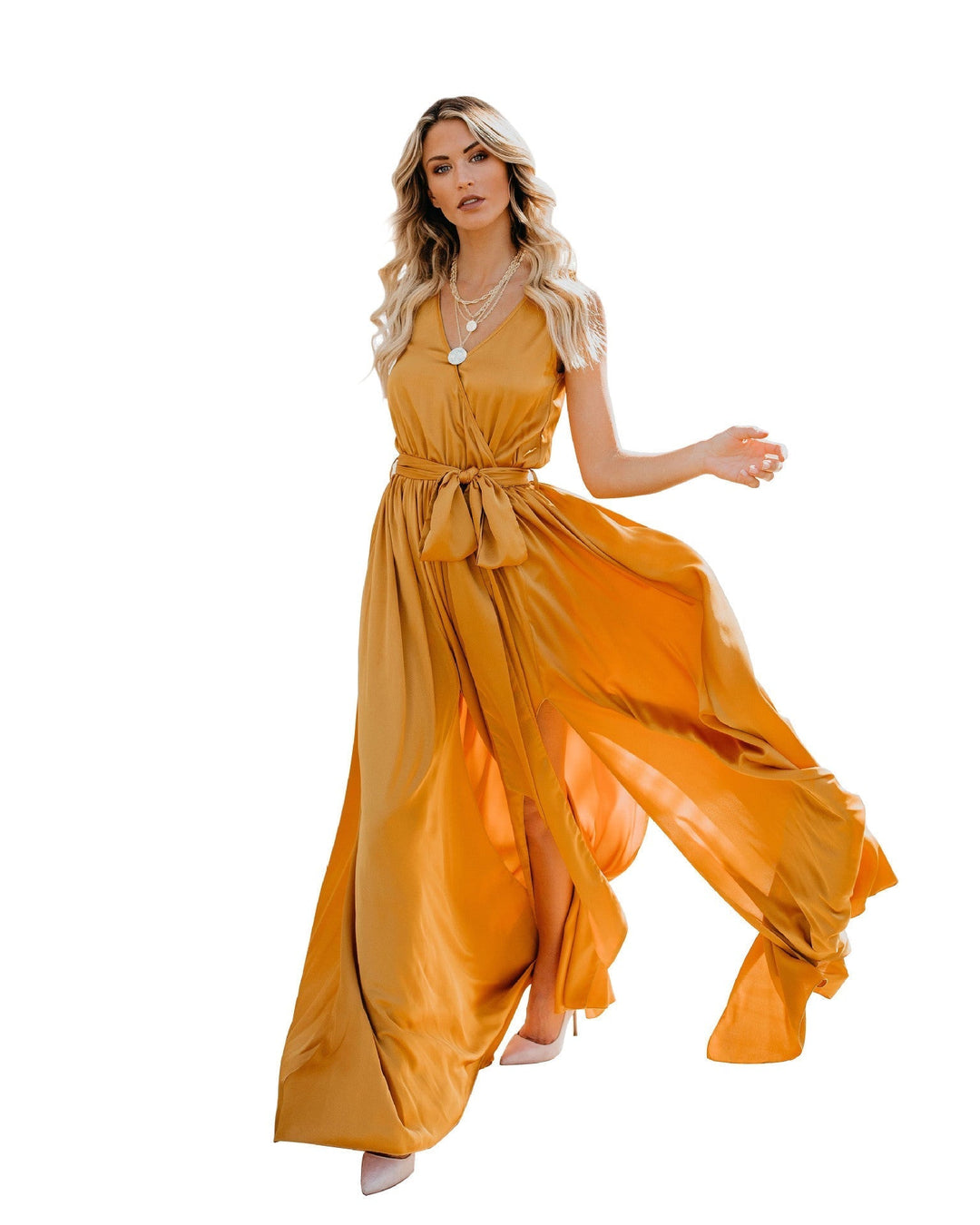 Levoire | Robe longue à la mode sans manches avec col exquis